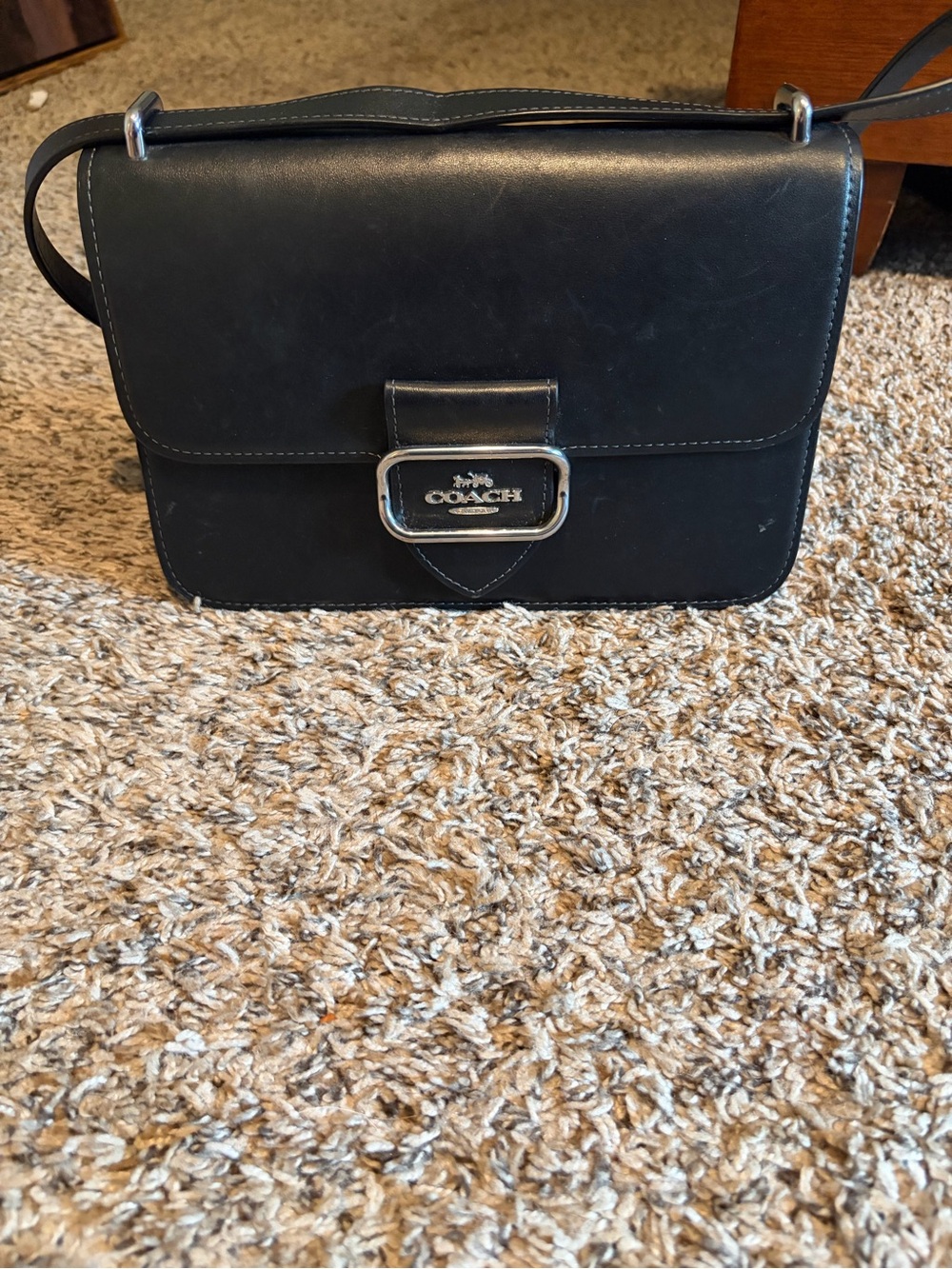 Coach Black Leather Flap Crossbody with Silver Hardware